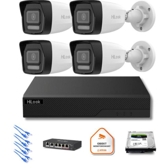 Zestaw moinitoringu IP Hilook 4x IPC-B180HA-LU tuba 8MP Smart-hybrid Light