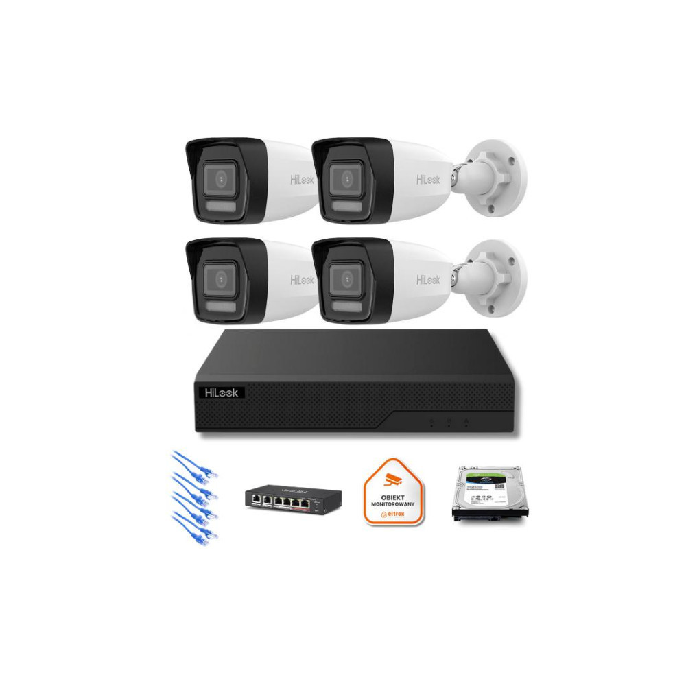 Zestaw moinitoringu IP Hilook 4x IPC-B180HA-LU tuba 8MP Smart-hybrid Light
