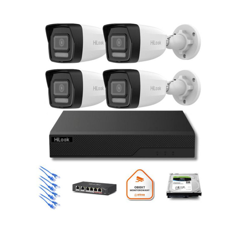 Zestaw moinitoringu IP Hilook 4x IPC-B180HA-LU tuba 8MP Smart-hybrid Light