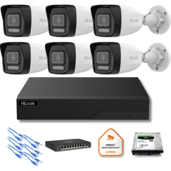 Zestaw moinitoringu IP Hilook 6x IPC-B180HA-LU tuba 8MP Smart-hybrid Light