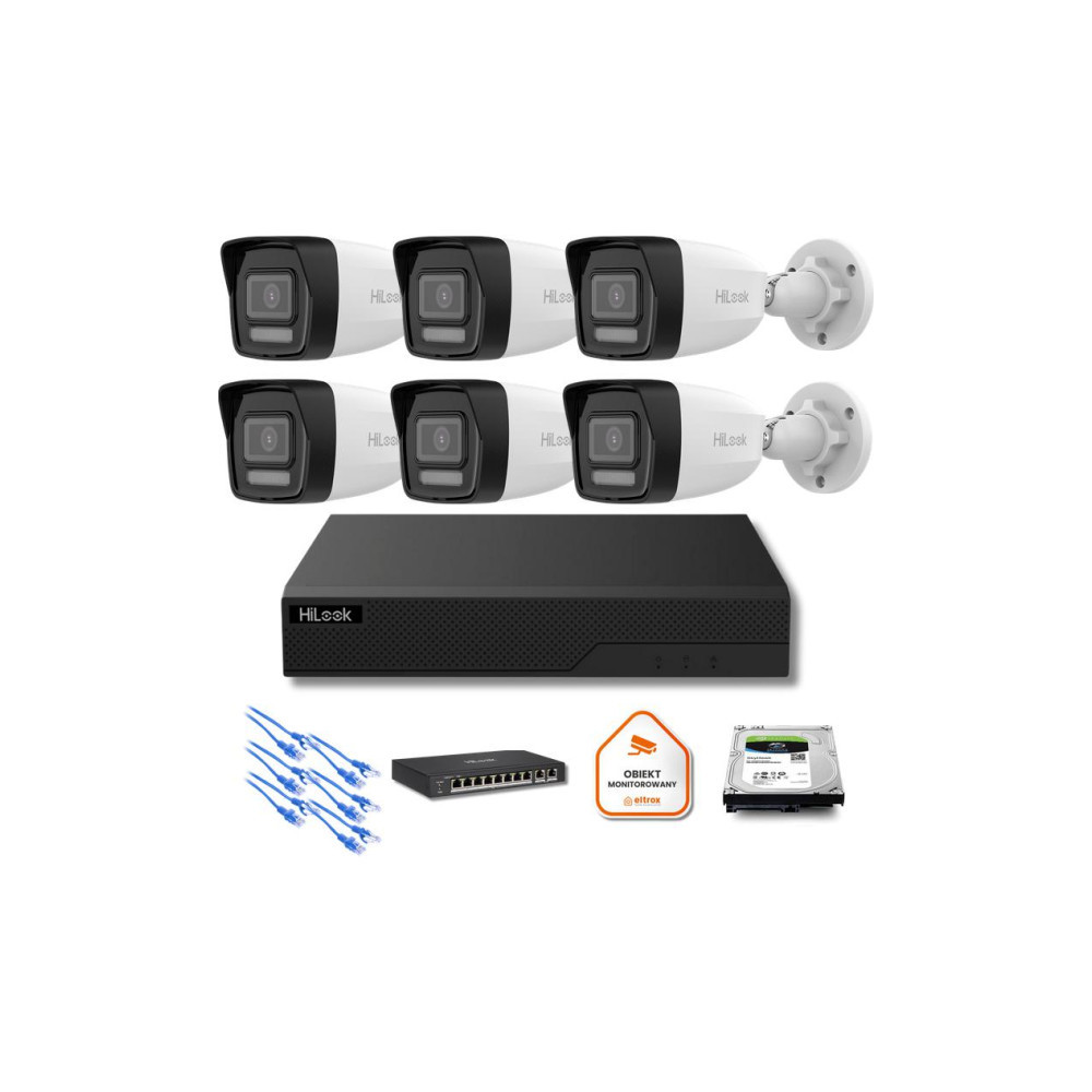 Zestaw moinitoringu IP Hilook 6x IPC-B180HA-LU tuba 8MP Smart-hybrid Light