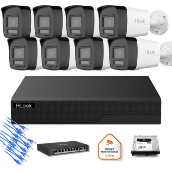 Zestaw moinitoringu IP Hilook 8x IPC-B180HA-LU tuba 8MP Smart-hybrid Light