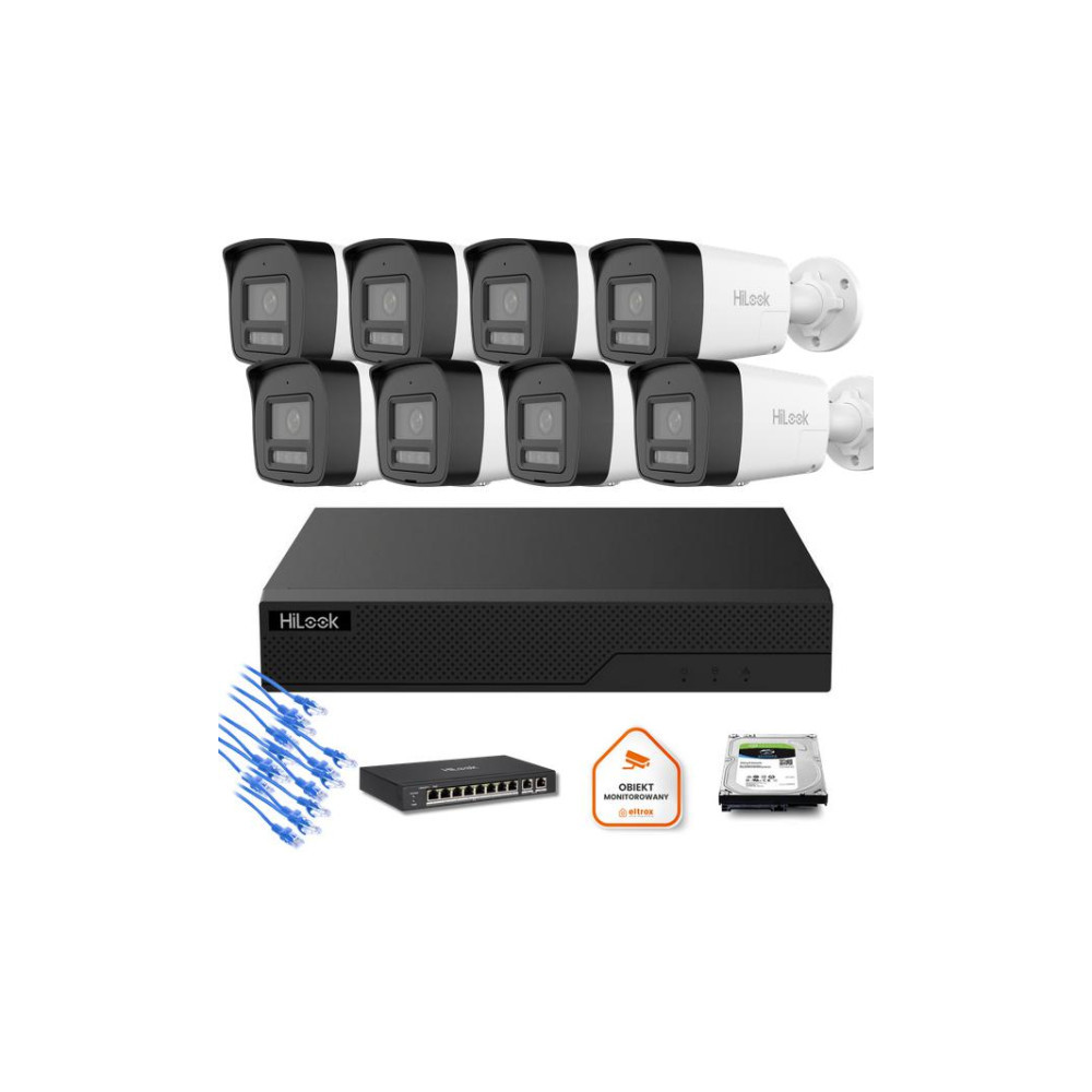 Zestaw moinitoringu IP Hilook 8x IPC-B180HA-LU tuba 8MP Smart-hybrid Light
