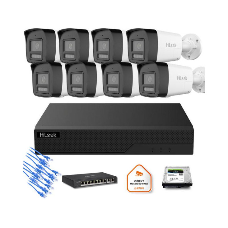 Zestaw moinitoringu IP Hilook 8x IPC-B180HA-LU tuba 8MP Smart-hybrid Light
