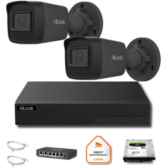 Zestaw monitoringu Hilook 2x IPC-B141H-C black z dyskiem 2TB