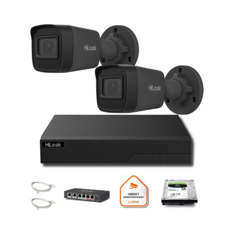 Zestaw monitoringu Hilook 2x IPC-B141H-C black z dyskiem 2TB