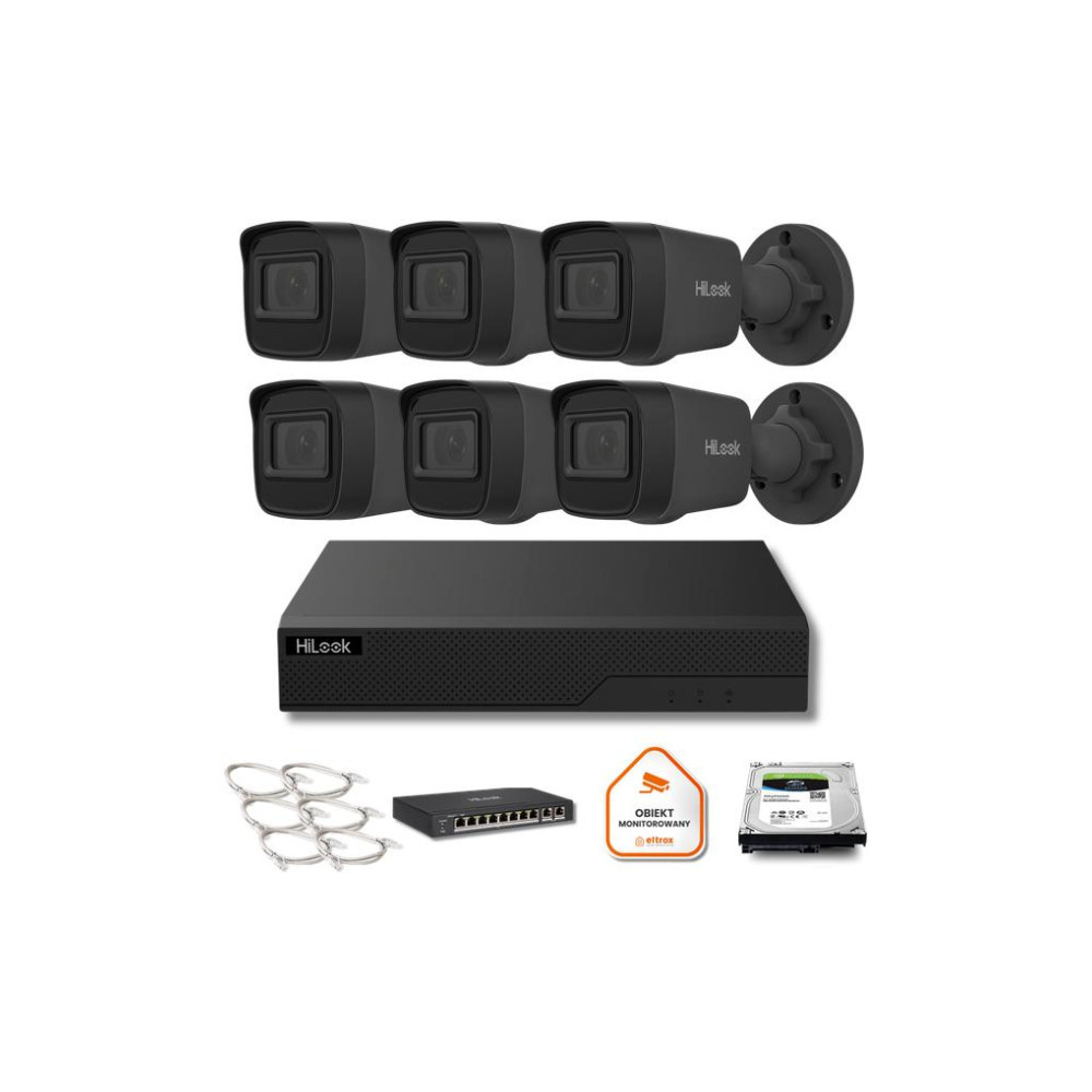 Zestaw monitoringu Hilook 6x IPC-B141H-C black z dyskiem 2TB