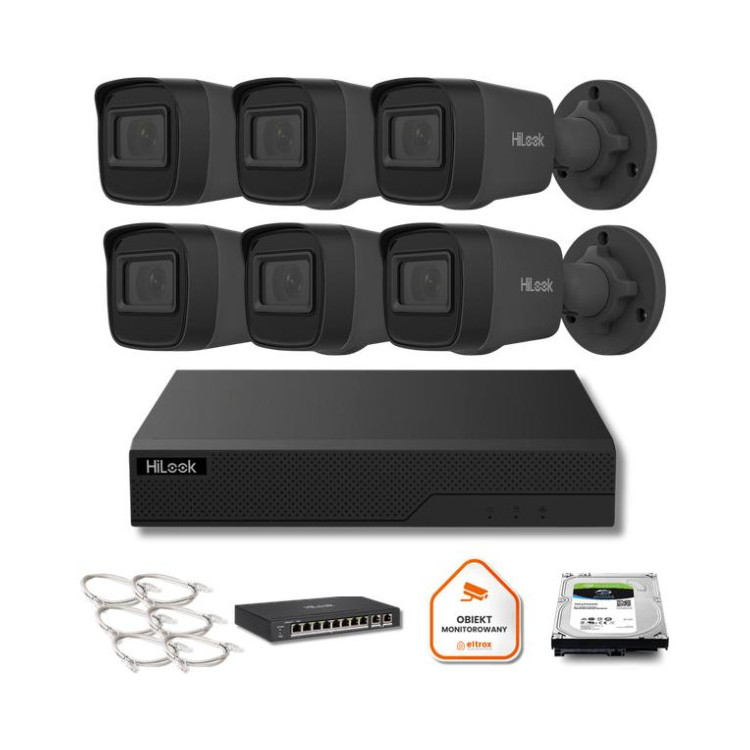 Zestaw monitoringu Hilook 6x IPC-B141H-C black z dyskiem 2TB