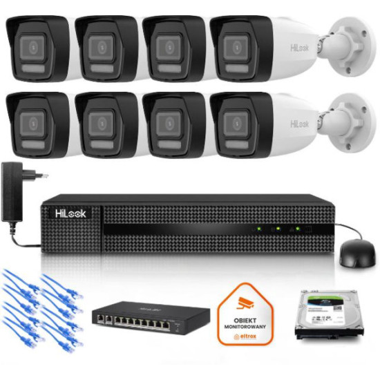 Zestaw monitoringu Hilook 8x kamera IPC-B160HA-LU z dyskiem z 2TB
