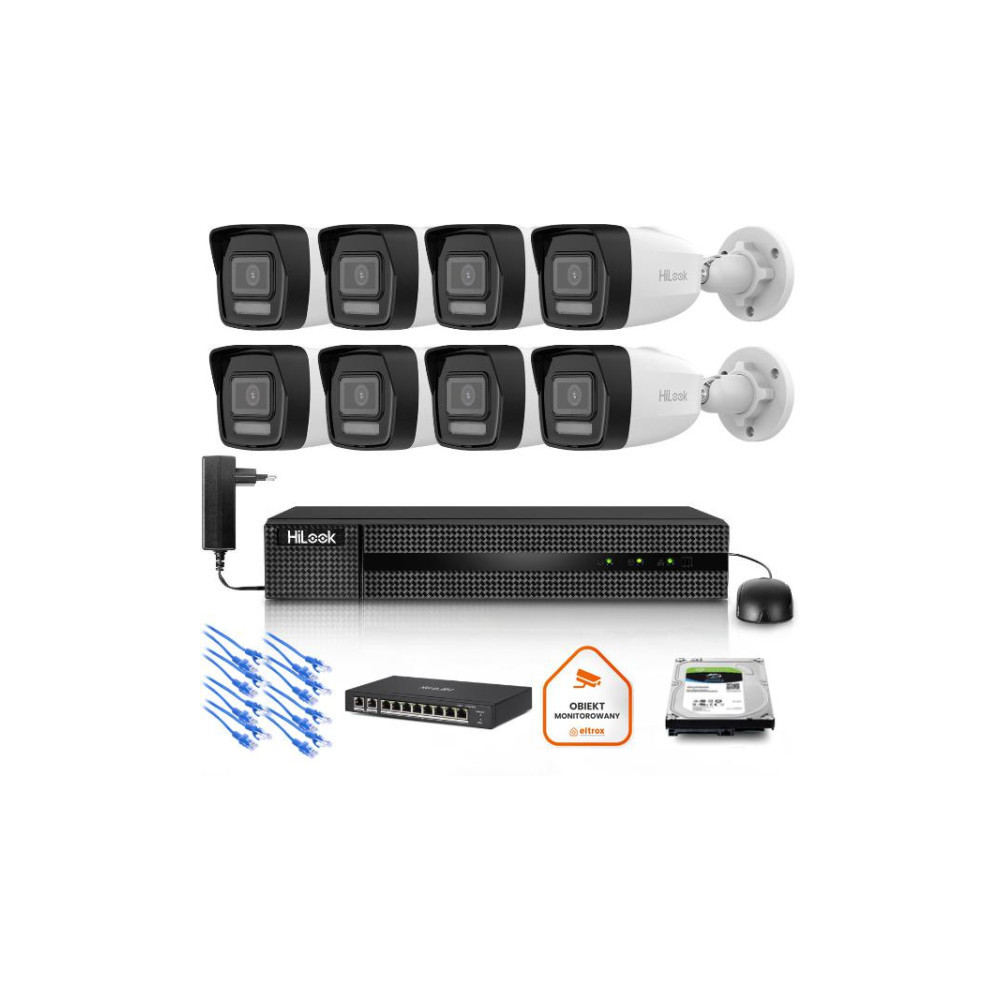 Zestaw monitoringu Hilook 8x kamera IPC-B160HA-LU z dyskiem z 2TB