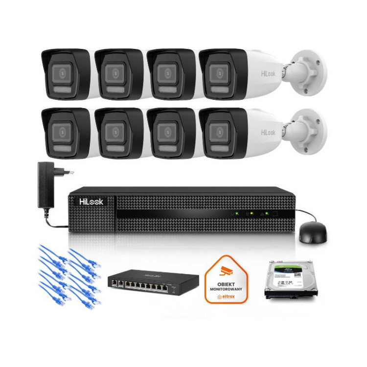 Zestaw monitoringu Hilook 8x kamera IPC-B160HA-LU z dyskiem z 2TB