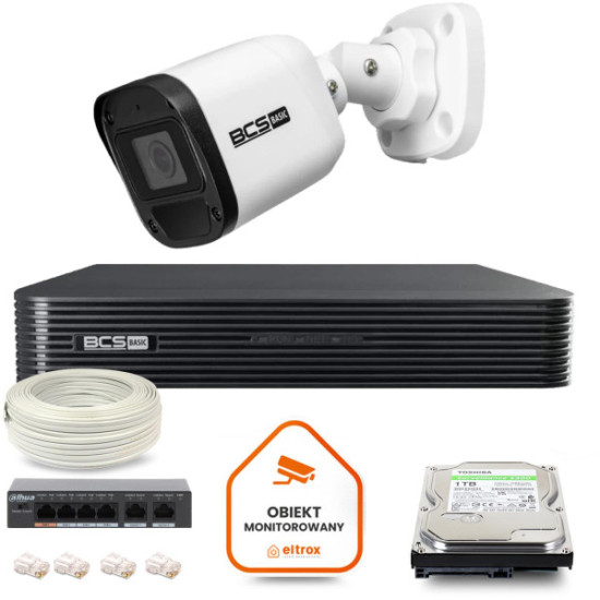 Zestaw monitoringu IP BCS Basic 1x Kamera BCS-B-TIP15FR3(2.0) Rejestrator z dyskiem