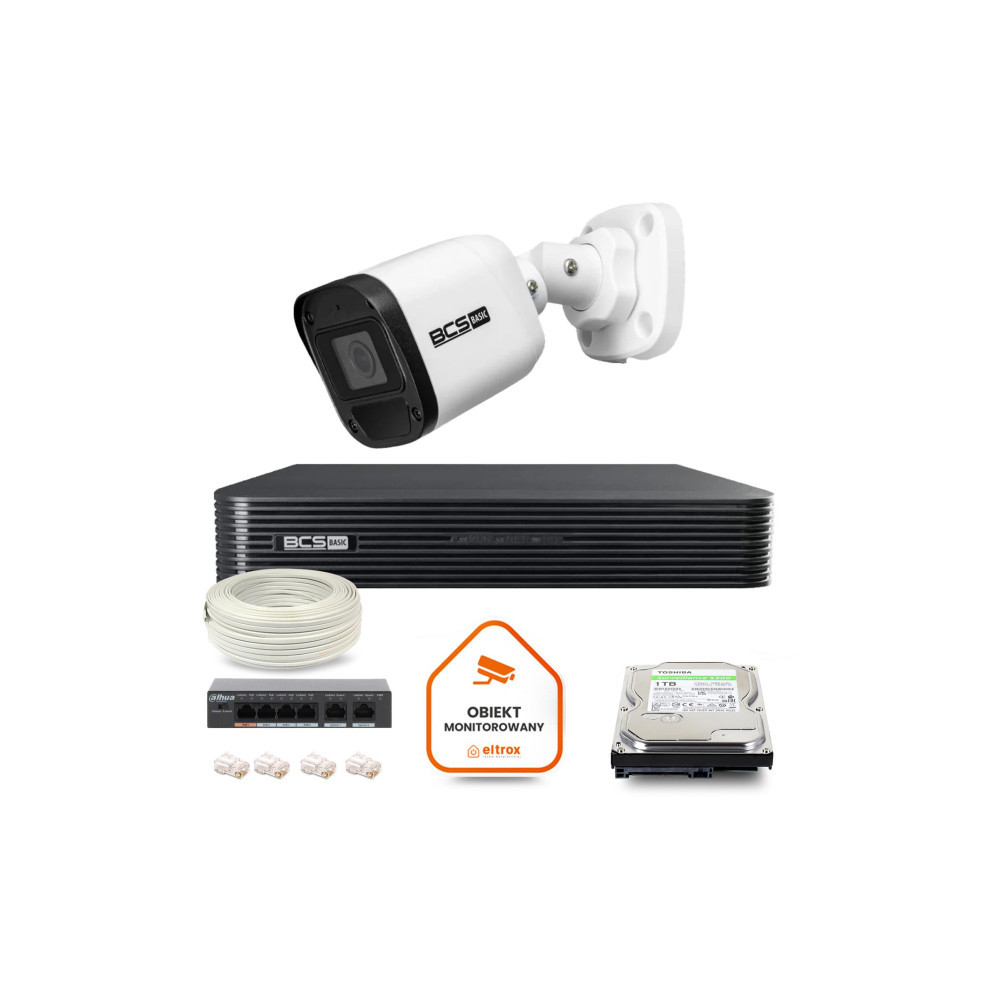 Zestaw monitoringu IP BCS Basic 1x Kamera BCS-B-TIP15FR3(2.0) Rejestrator z dyskiem
