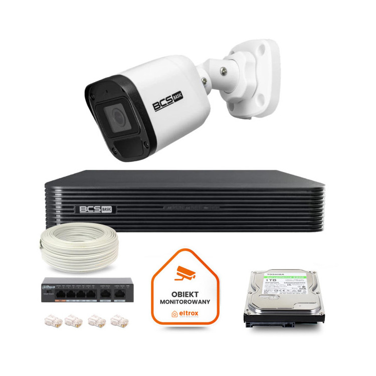 Zestaw monitoringu IP BCS Basic 1x Kamera BCS-B-TIP15FR3(2.0) Rejestrator z dyskiem