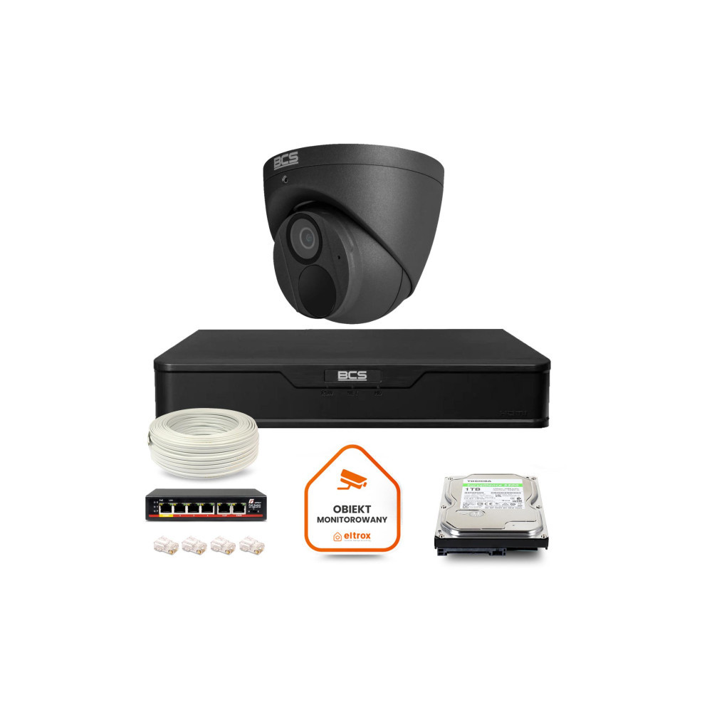 Zestaw monitoringu IP BCS Point 1x Kamera BCS-P-EIP28FWR3-Ai2-G Rejestrator z dyskiem