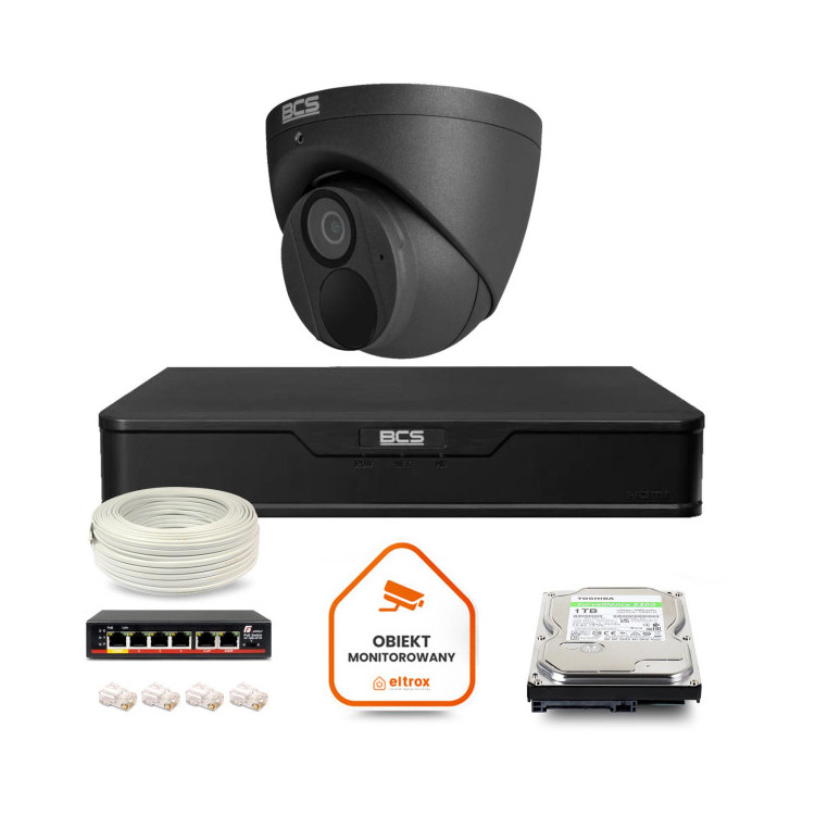 Zestaw monitoringu IP BCS Point 1x Kamera BCS-P-EIP28FWR3-Ai2-G Rejestrator z dyskiem