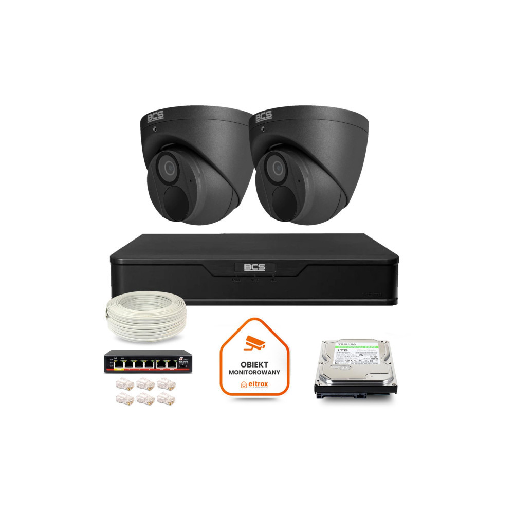 Zestaw monitoringu IP BCS Point 2x Kamera BCS-P-EIP28FWR3-Ai2-G Rejestrator z dyskiem