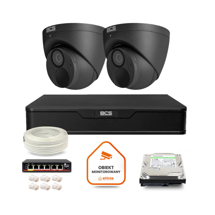 Zestaw monitoringu IP BCS Point 2x Kamera BCS-P-EIP28FWR3-Ai2-G Rejestrator z dyskiem