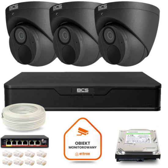 Zestaw monitoringu IP BCS Point 3x Kamera BCS-P-EIP28FWR3-Ai2-G Rejestrator z dyskiem