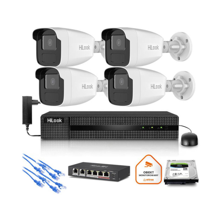 Zestaw monitoringu Hilook 4x kamera IPC-B440H(4mm)(C) z dyskiem 2TB