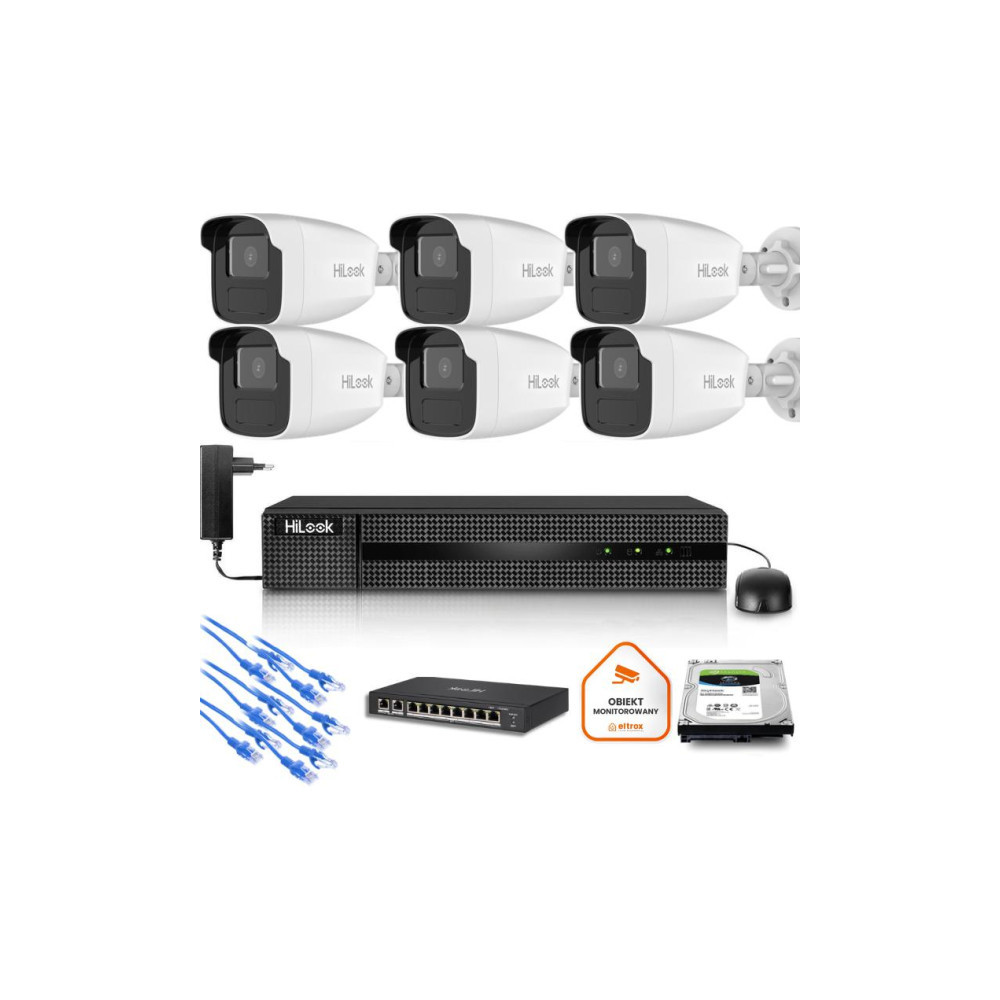 Zestaw monitoringu Hilook 6x kamera IPC-B440H(4mm)(C) z dyskiem 2TB