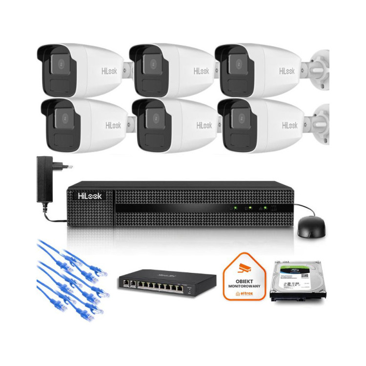 Zestaw monitoringu Hilook 6x kamera IPC-B440H(4mm)(C) z dyskiem 2TB