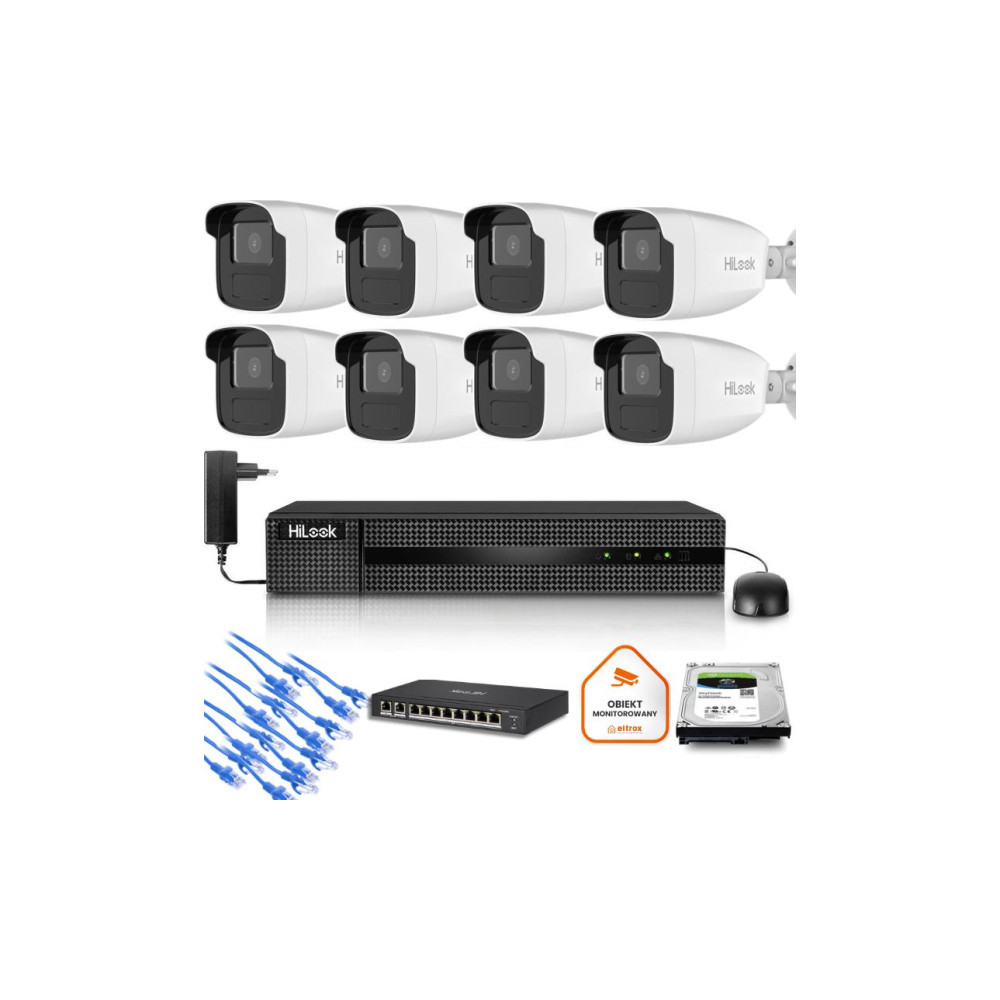 Zestaw monitoringu Hilook 8x kamera IPC-B440H(4mm)(C) z dyskiem 2TB