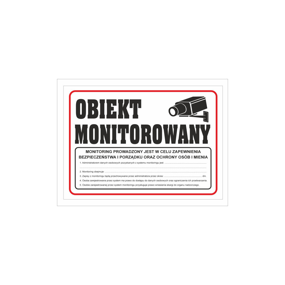 Tabliczka PCV Obiekt Monitorowany z RODO 35x25 cm