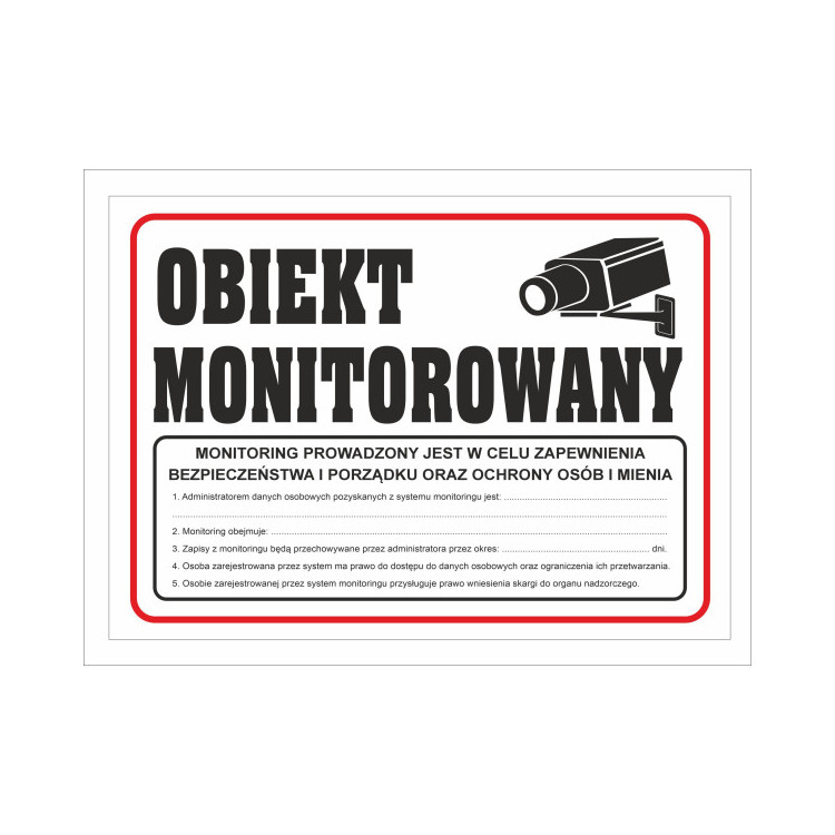 Tabliczka PCV Obiekt Monitorowany z RODO 35x25 cm