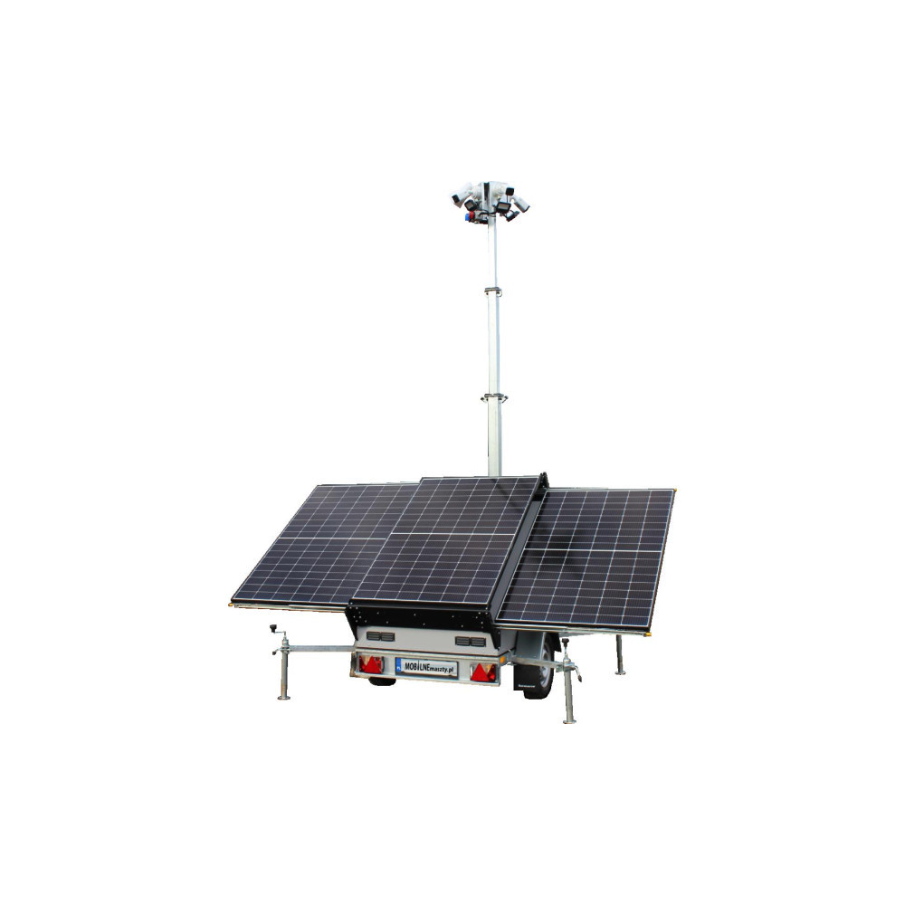 Przyczepa wieża do monitoringu PV3 z zabudową z systemem na fotowoltaikę