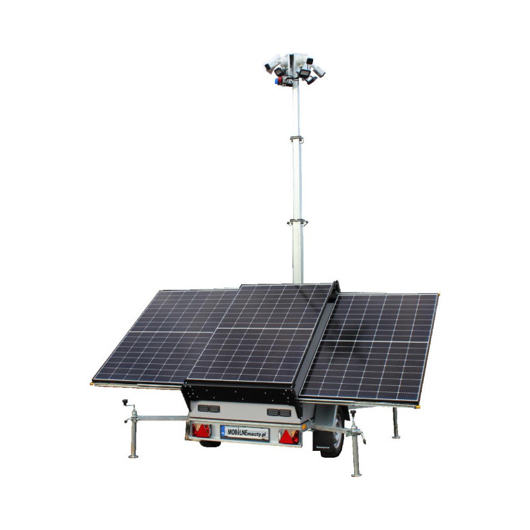 Przyczepa wieża do monitoringu PV3 z zabudową z systemem na fotowoltaikę