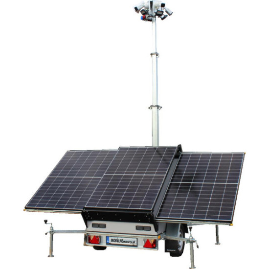 Przyczepa wieża do monitoringu PV3 z zabudową z zasilaniem solarnym
