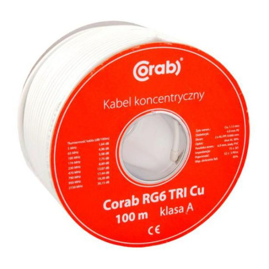 PRZEWÓD KONCENTRYCZNY RG6 TRI Cu CORAB ( szpula 100m ) klasa A