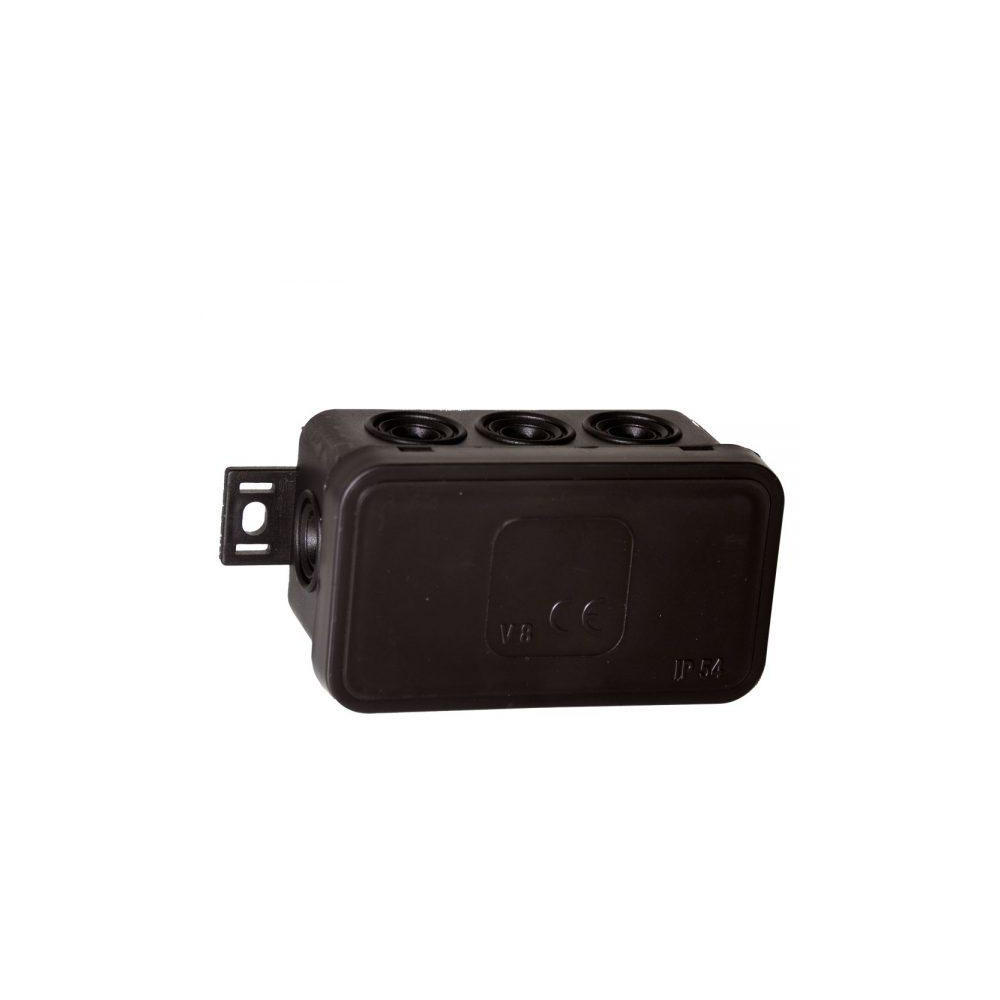 Puszka natynkowa pusta 8 wlotów VIPLAST V8 klik CZARNA IP54 80x45x41mm 038-05