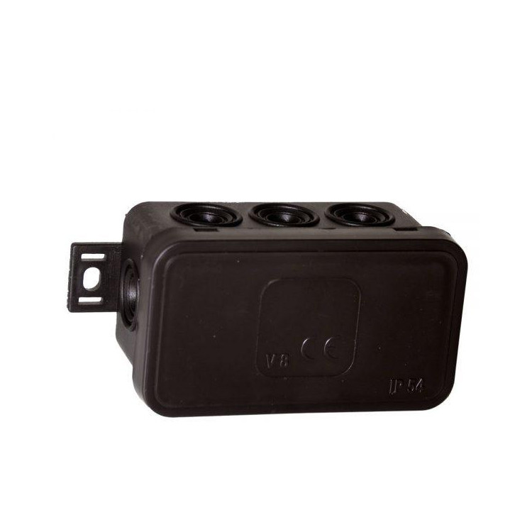 Puszka natynkowa pusta 8 wlotów VIPLAST V8 klik CZARNA IP54 80x45x41mm 038-05
