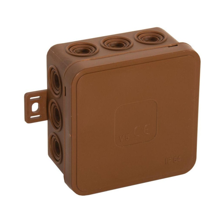 Puszka natynkowa pusta 12 wlotów VIPLAST V5 klik BRĄZOWA IP54 75x75x41mm 035-02