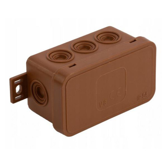 Puszka natynkowa pusta 8 wlotów VIPLAST V8 klik BRĄZOWA IP54 80x45x41mm 038-02