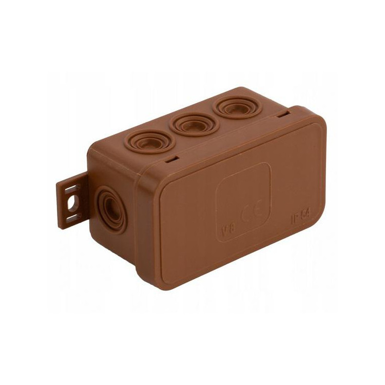 Puszka natynkowa pusta 8 wlotów VIPLAST V8 klik BRĄZOWA IP54 80x45x41mm 038-02