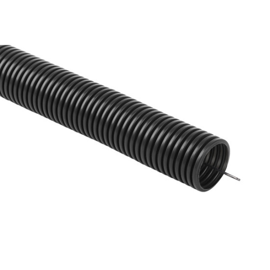 Rura instalacyjna giętka karbowana, peszel PVC, UV, 320N z pilotem 32/26 czarna 25m