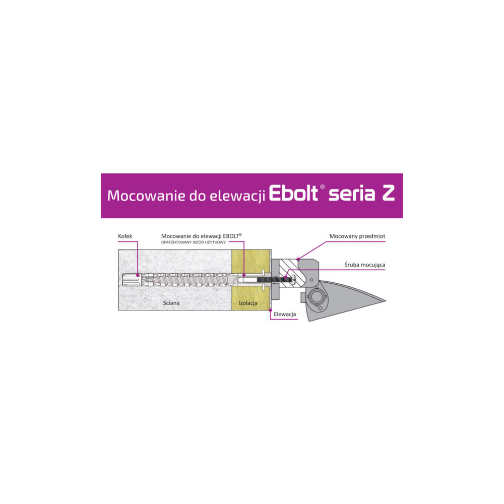 Kołek do mocowania na elewacji Ebolt 12*220 mm z gwintem wewnetrznym m5