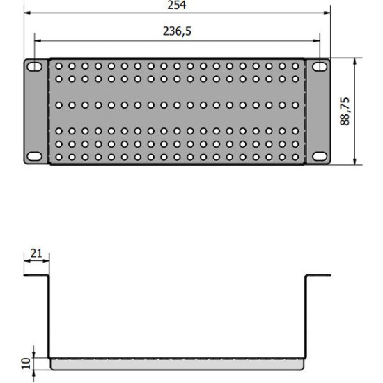 Adapter montażowy RACK 10" 2U z otworowaniem cofnięty ATTE ADD-RACK10-2U2