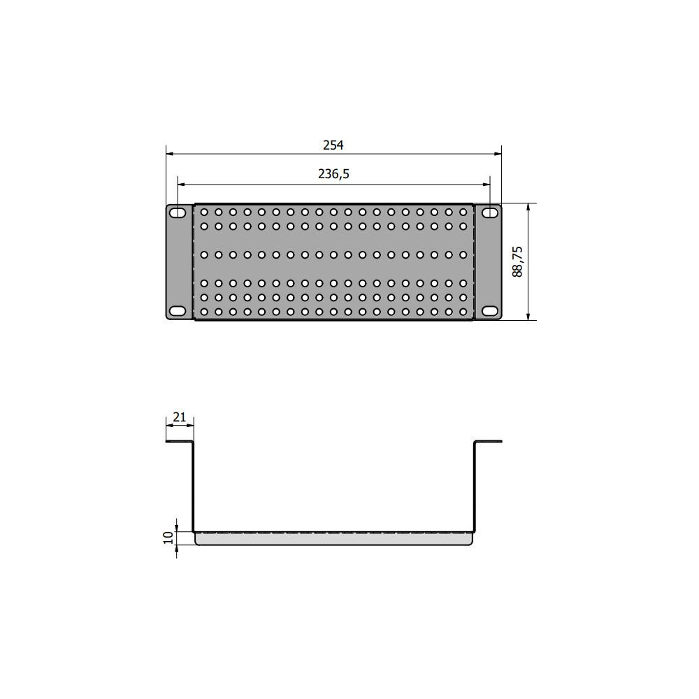 Adapter montażowy RACK 10" 2U z otworowaniem cofnięty ATTE ADD-RACK10-2U2