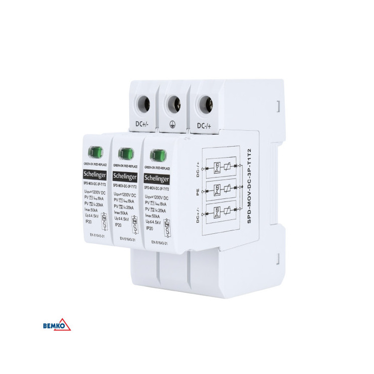 Ogranicznik przepięć 3P 8kA DC 1200V KLASY T1T2 SCHELINGER