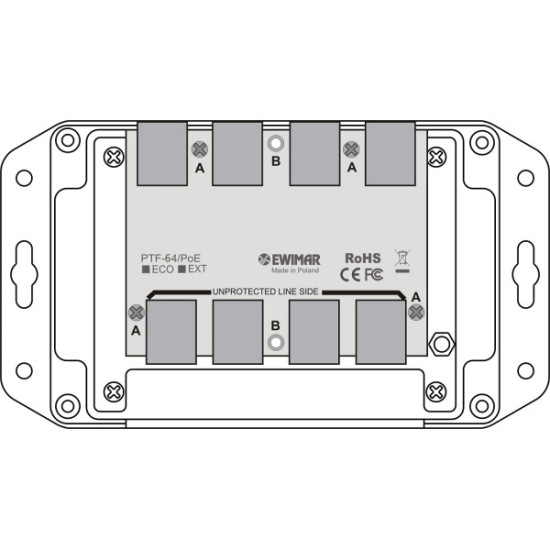4-kanałowy moduł ogranicznika przepięć sieci LAN Gigabit Ethernet EWIMAR PTF-64-EXT/PoE