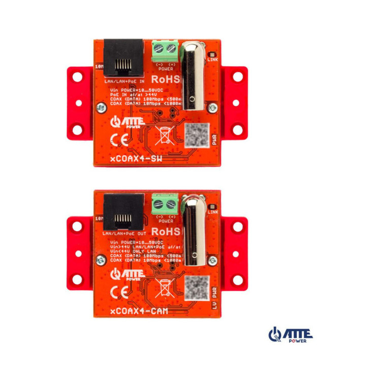 Zestaw aktywnych konwerterów do transmisji Ethernet oraz PoE ATTE xCOAX4-SET