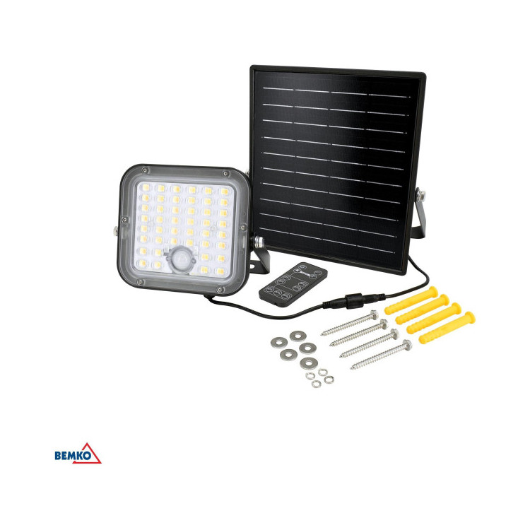 NAŚWIETLACZ SOLARNY LED BEMKO SOLPAR 10W 1500LM 3000/4000K IP65 CZARNY CZ. PIR