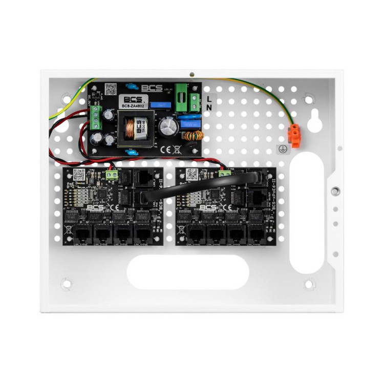 System zasilania do 9 kamer IP ze switchem PoE w obudowie wewnętrznej BCS POWER BCS-IP8/E-S