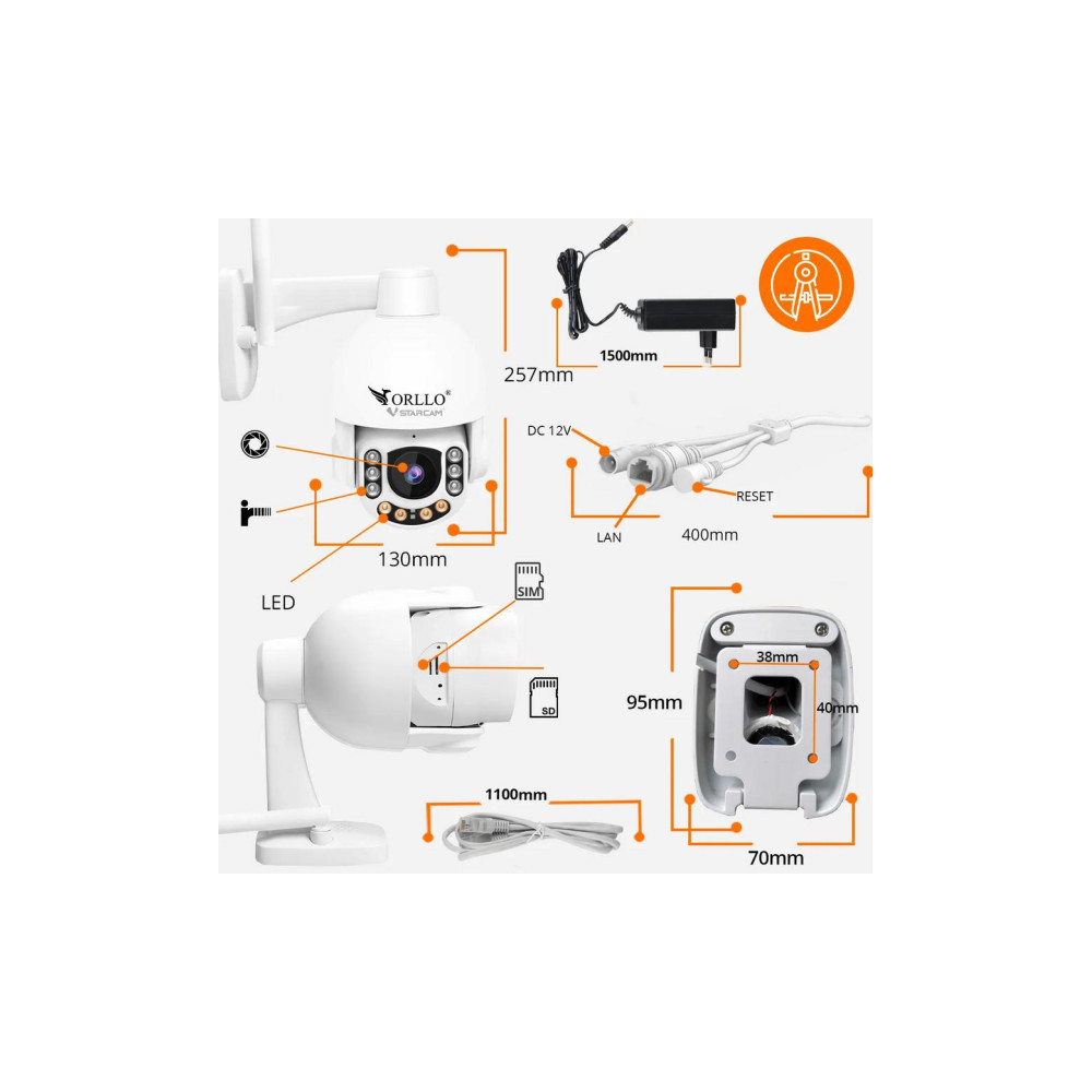 Kamera Zewnętrzna Obrotowa GSM na Kartę SIM Orllo Z7 PRO + Panel fotowoltaiczny SM6030 Pro